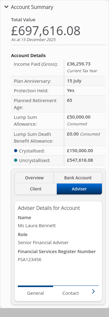 Role-Adviser > 05 Account Summary > Summary tabs